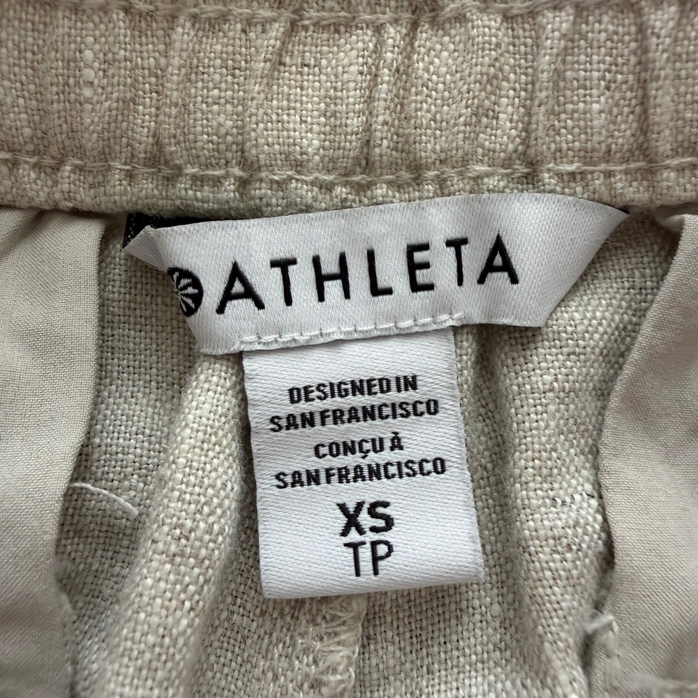 Athleta XS Retreat 100% Linen Drawstring Shorts Relaxed Fit Mid‎ Rise undyed - Picture 3 of 11